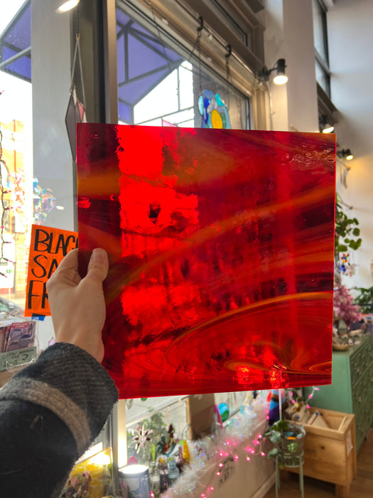 NEW! Antelope Canyon (Opal Art, Transparent Cherry Red with Sunflower Opal) Fusers Reserve System 96 Fusible 96 COE Sheet Glass Colorado Glassworks