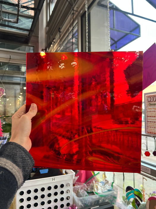 NEW! Antelope Canyon (Opal Art, Transparent Cherry Red with Sunflower Opal) Fusers Reserve System 96 Fusible 96 COE Sheet Glass Colorado Glassworks