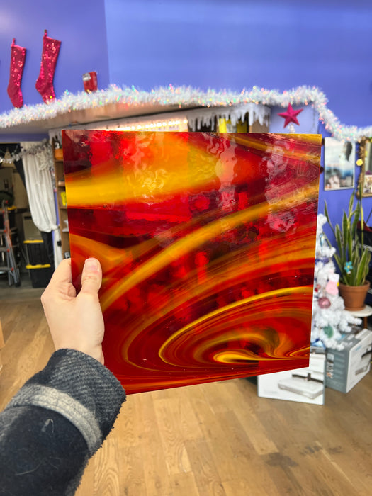 NEW! Antelope Canyon (Opal Art, Transparent Cherry Red with Sunflower Opal) Fusers Reserve System 96 Fusible 96 COE Sheet Glass Colorado Glassworks