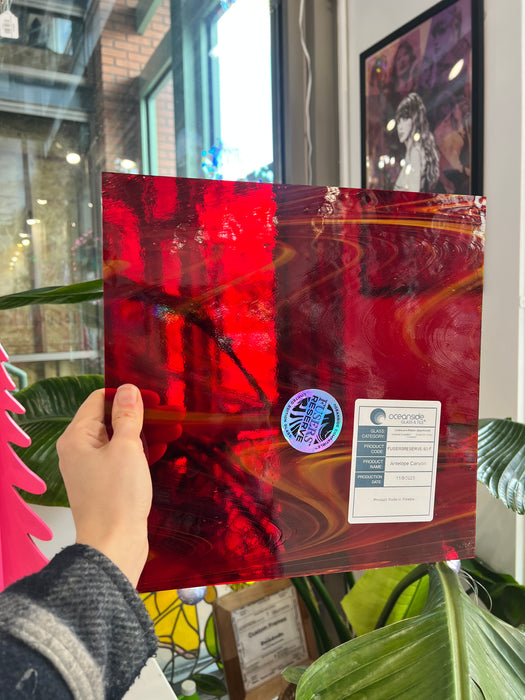 NEW! Antelope Canyon (Opal Art, Transparent Cherry Red with Sunflower Opal) Fusers Reserve System 96 Fusible 96 COE Sheet Glass Colorado Glassworks