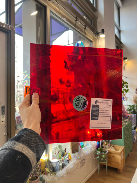 NEW! Antelope Canyon (Opal Art, Transparent Cherry Red with Sunflower Opal) Fusers Reserve System 96 Fusible 96 COE Sheet Glass Colorado Glassworks