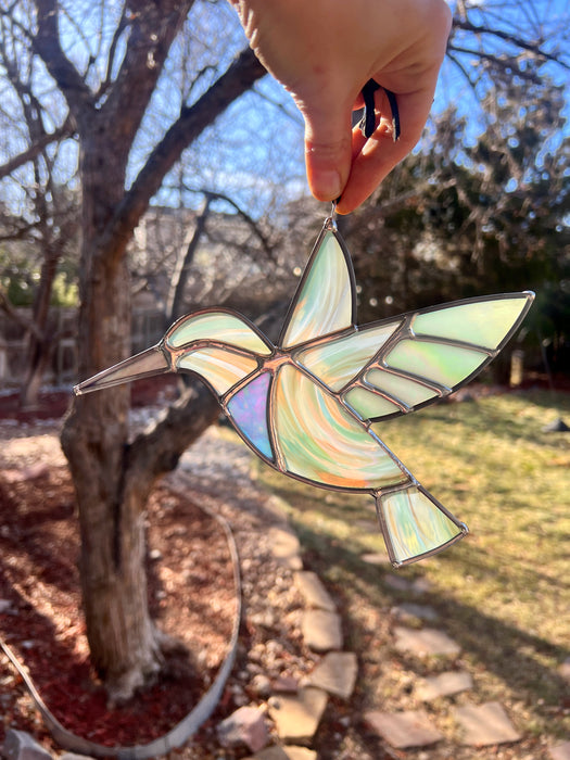 Grey Green Iridescent Swirl Hummingbird Finished Pieces Colorado Glassworks