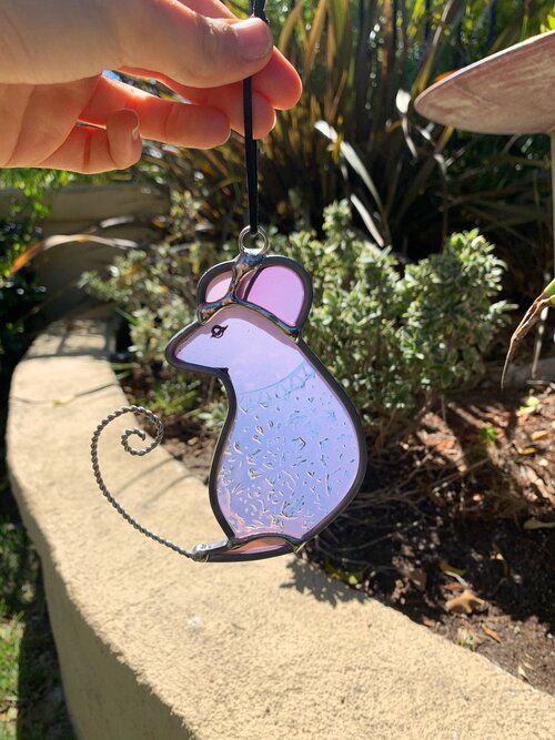 Purple stained glass mouse 