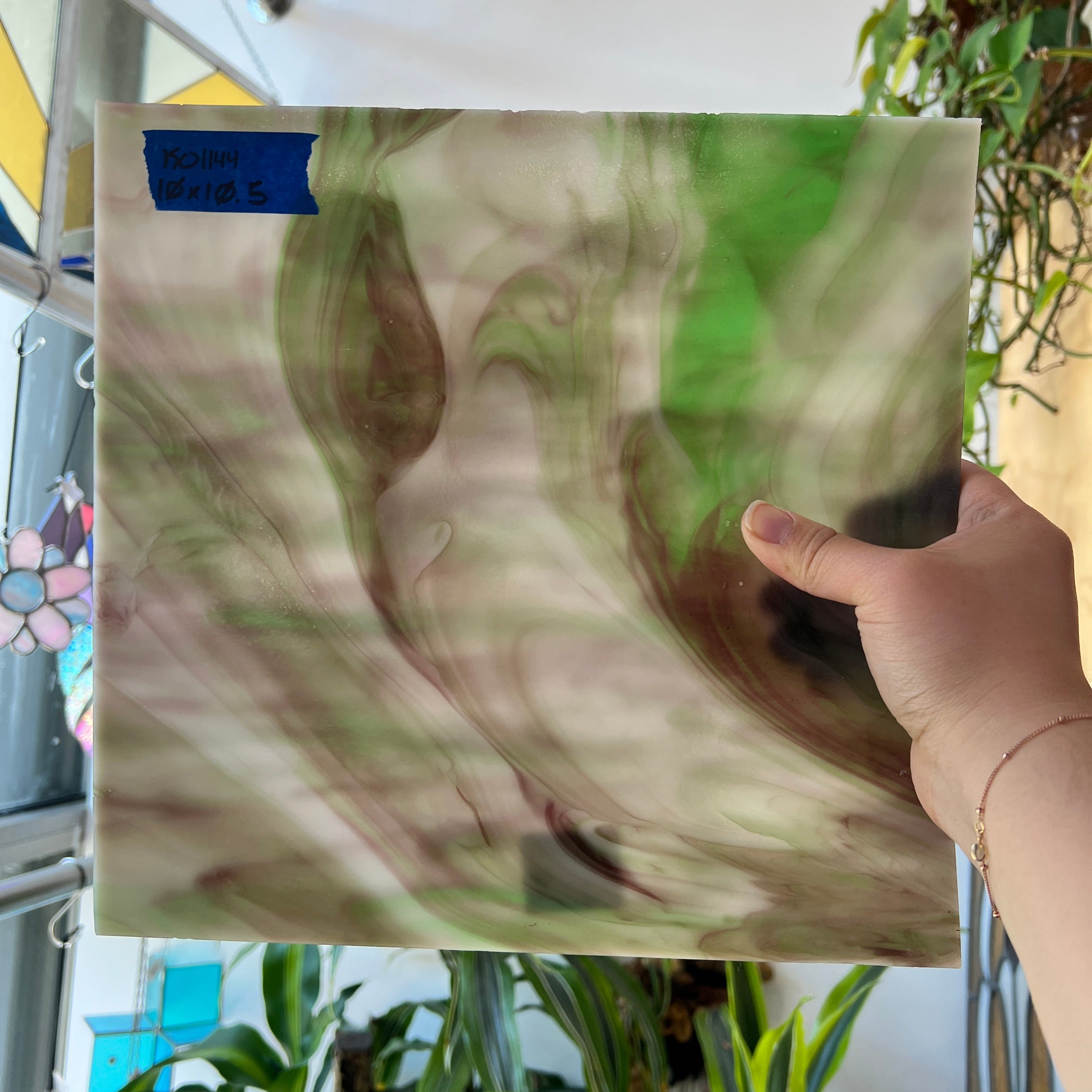 Wispy White Green Purple Kokomo (S) Sheet Glass Kokomo