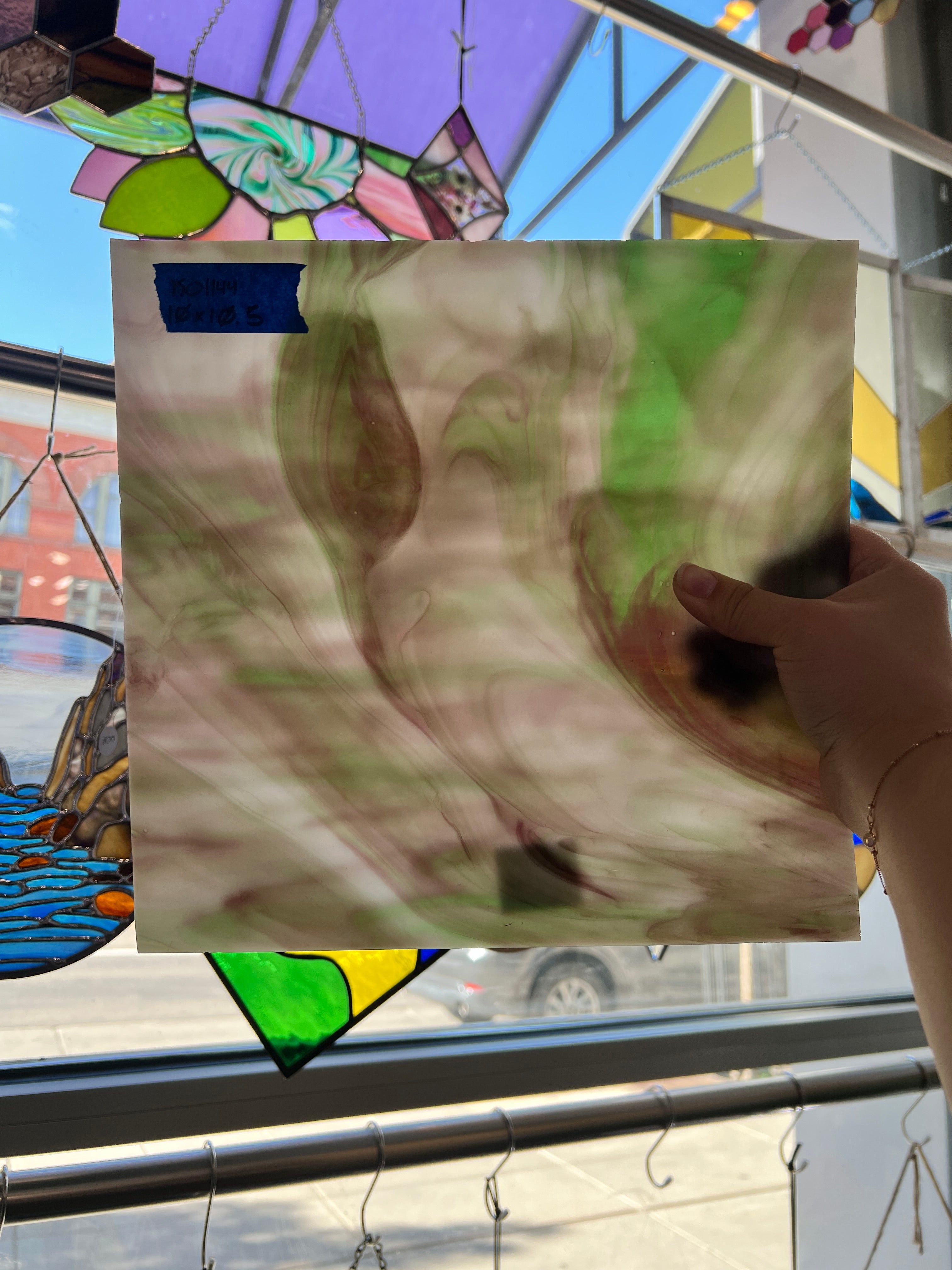 Wispy White Green Purple Kokomo (S) Sheet Glass Kokomo