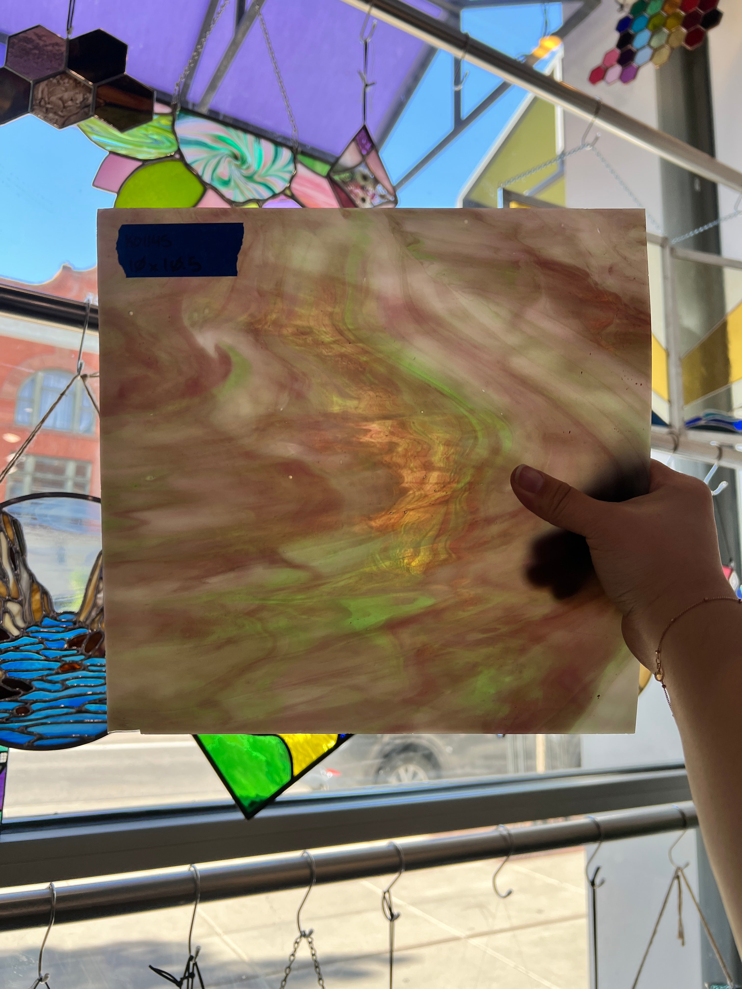 Wispy White Green Purple Kokomo (S) Sheet Glass Kokomo