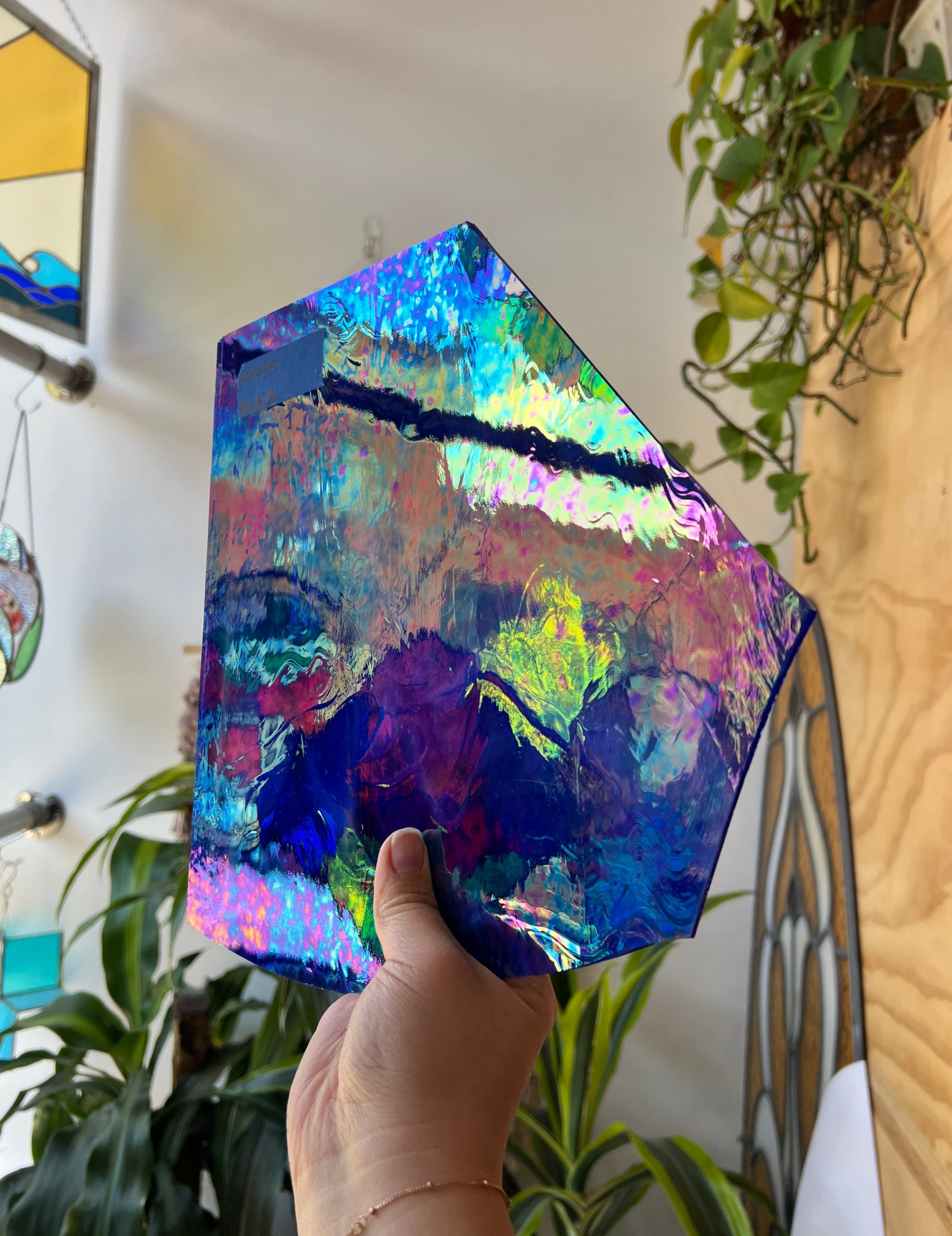 Rare Iridescent Blue Wispy Spectrum Sheet Glass Colorado Glassworks