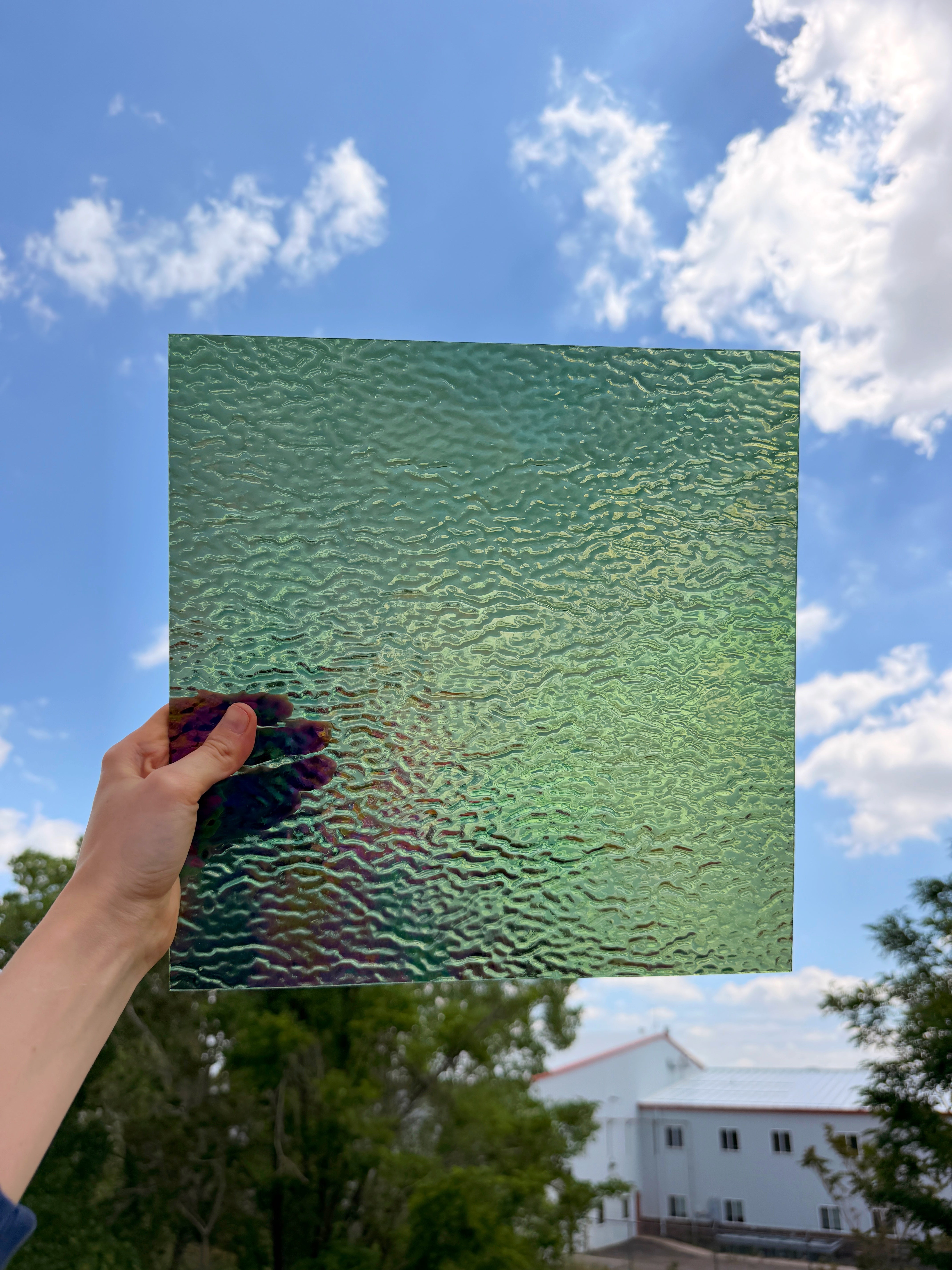 Asparagus Green Iridescent Ripple Wissmach (WI 287 RIR) Sheet Glass Colorado Glassworks