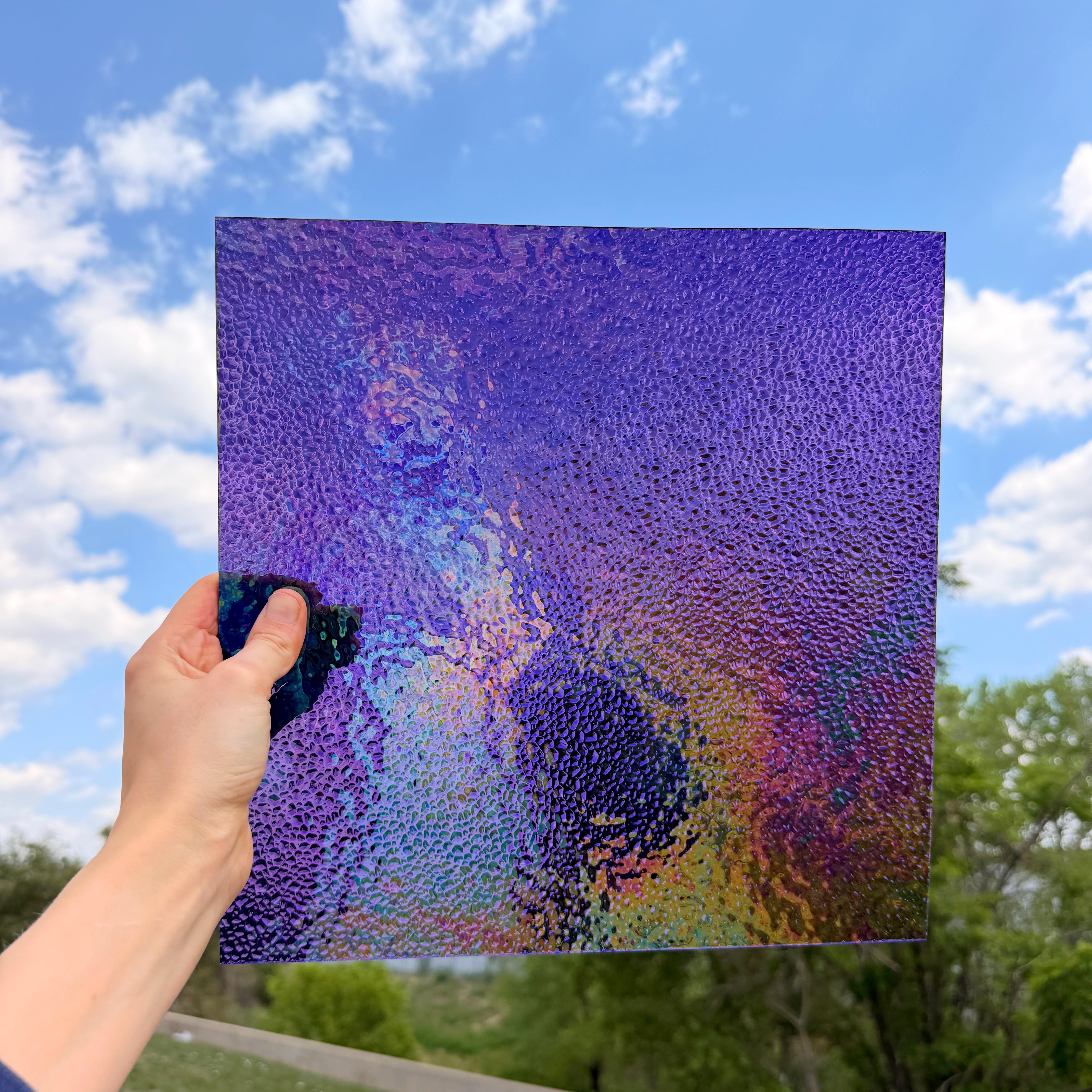 Iridescent Transparent Purple Dew Drop Wissmach (311V) Sheet Glass Unknown
