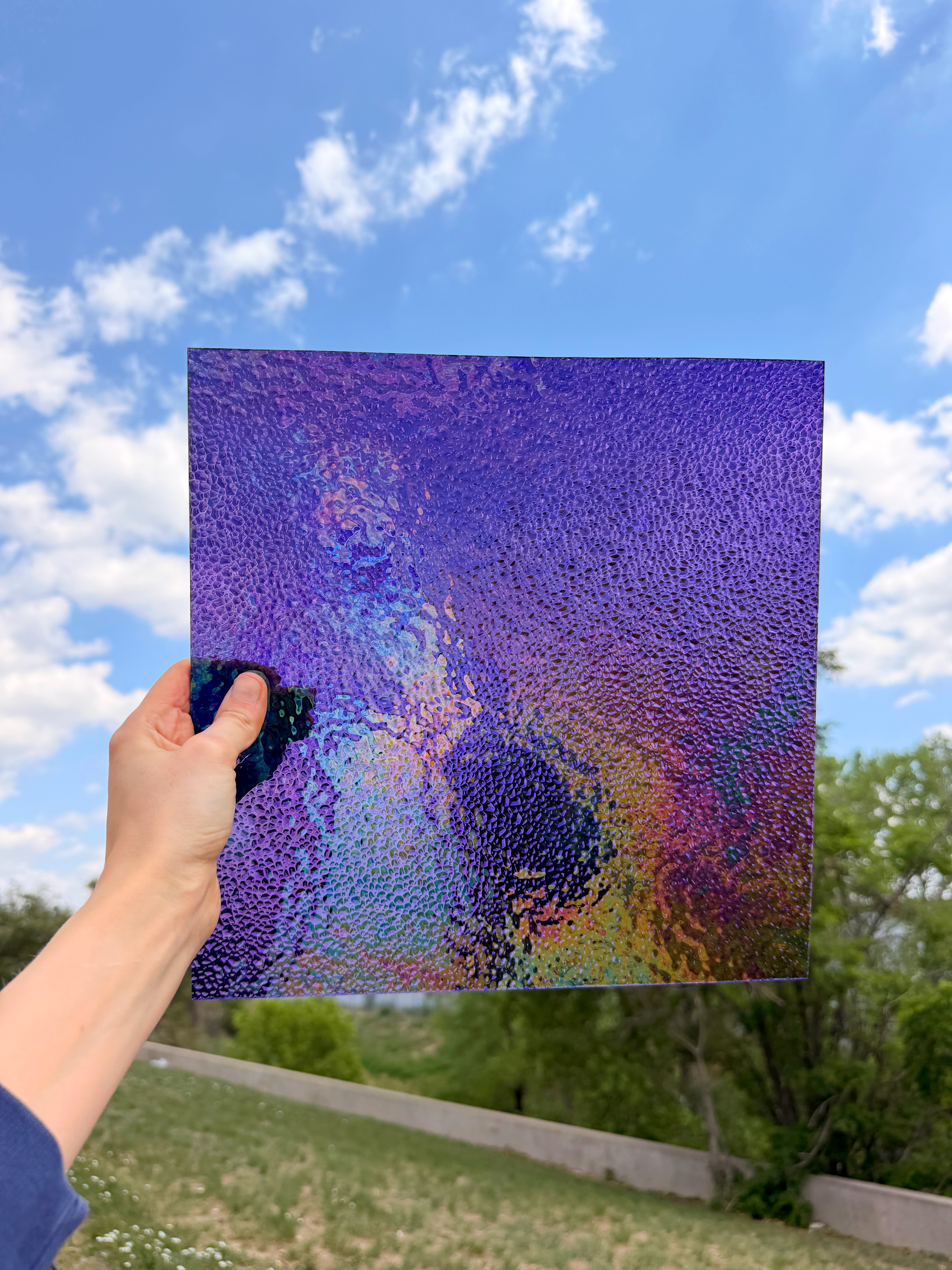 Iridescent Transparent Purple Dew Drop Wissmach (311V) Sheet Glass Unknown