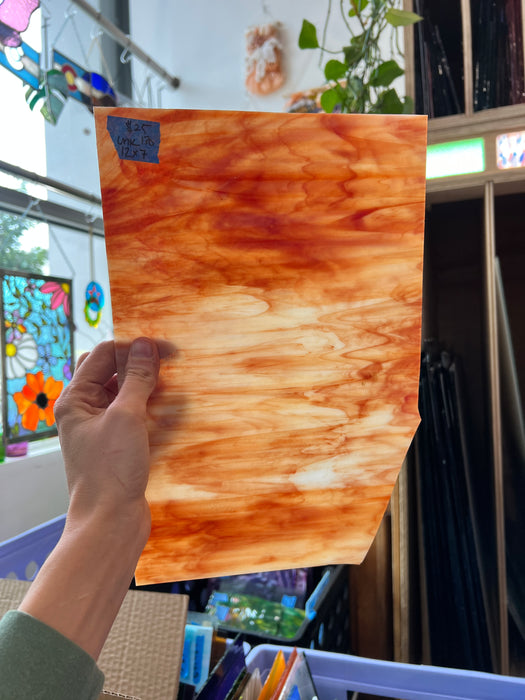 Red Orange White Wispy Sheet Glass Colorado Glassworks UNK130 (12x7in)  