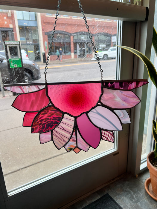 Large Patchwork Pink Sunflower Finished Pieces Colorado Glassworks   