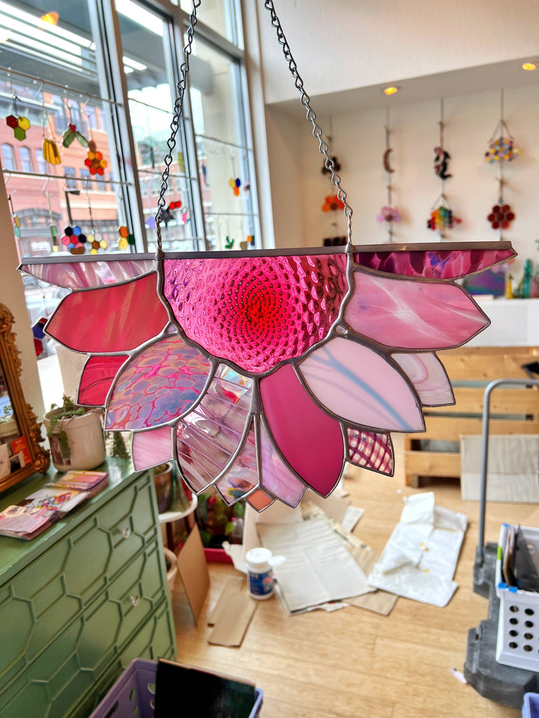 Large Patchwork Pink Sunflower Finished Pieces Colorado Glassworks   