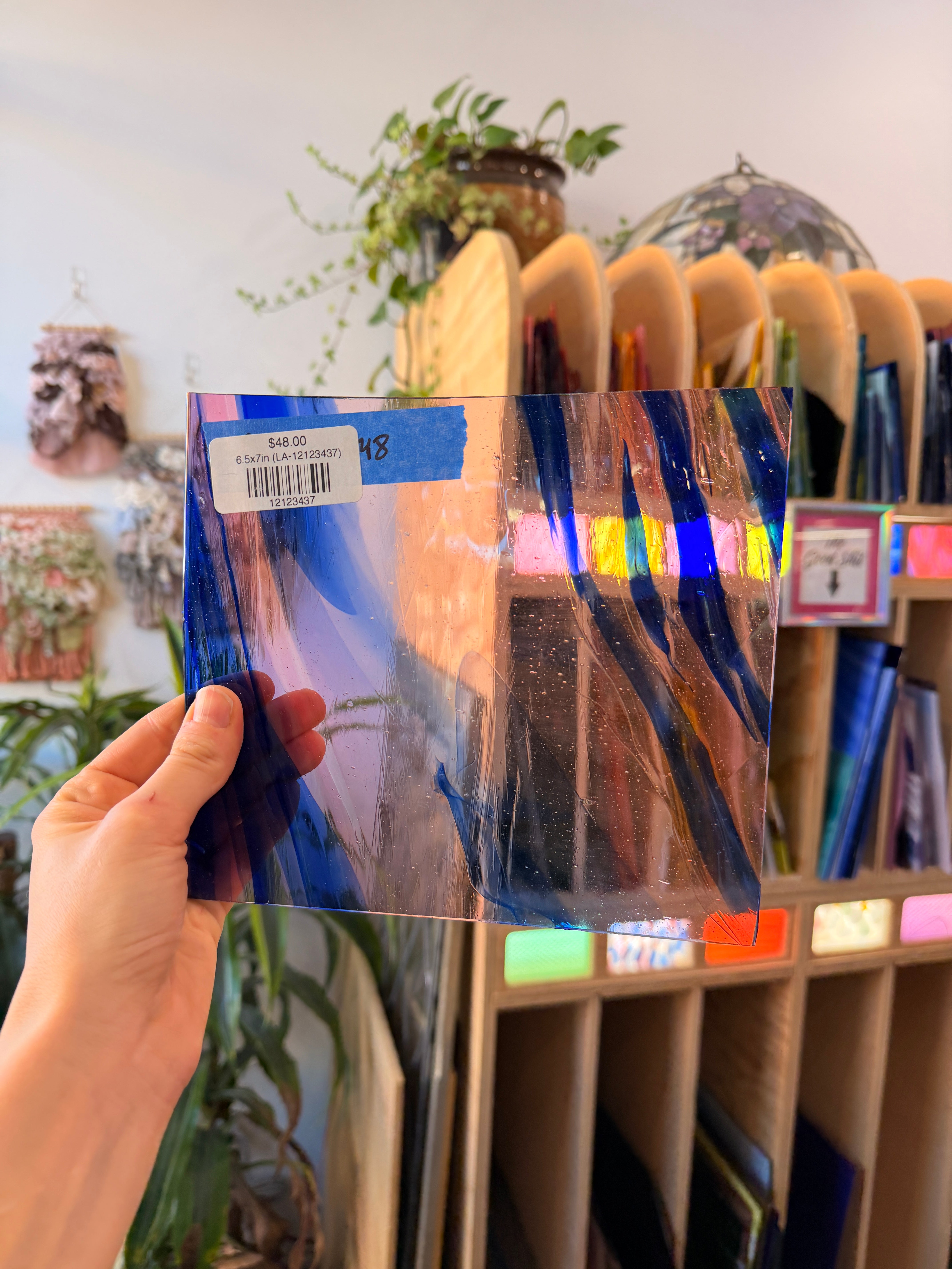 Lamberts Mouth Blown Pink and Blue on Clear Flash Sheet Glass Colorado Glassworks
