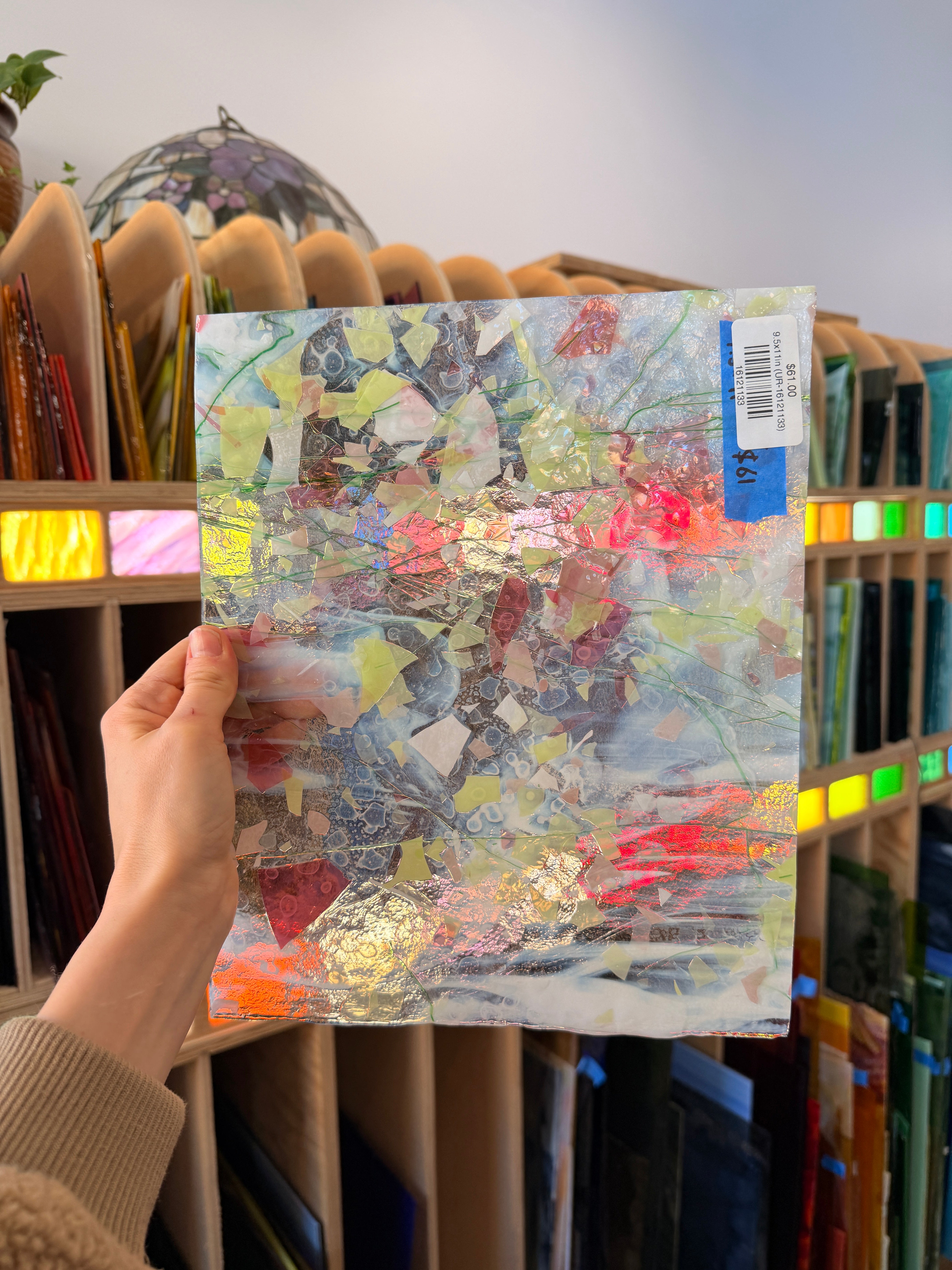 Vintage Pink White Yellow Fracture with Green Stringers Uroboros Sheet Glass Colorado Glassworks