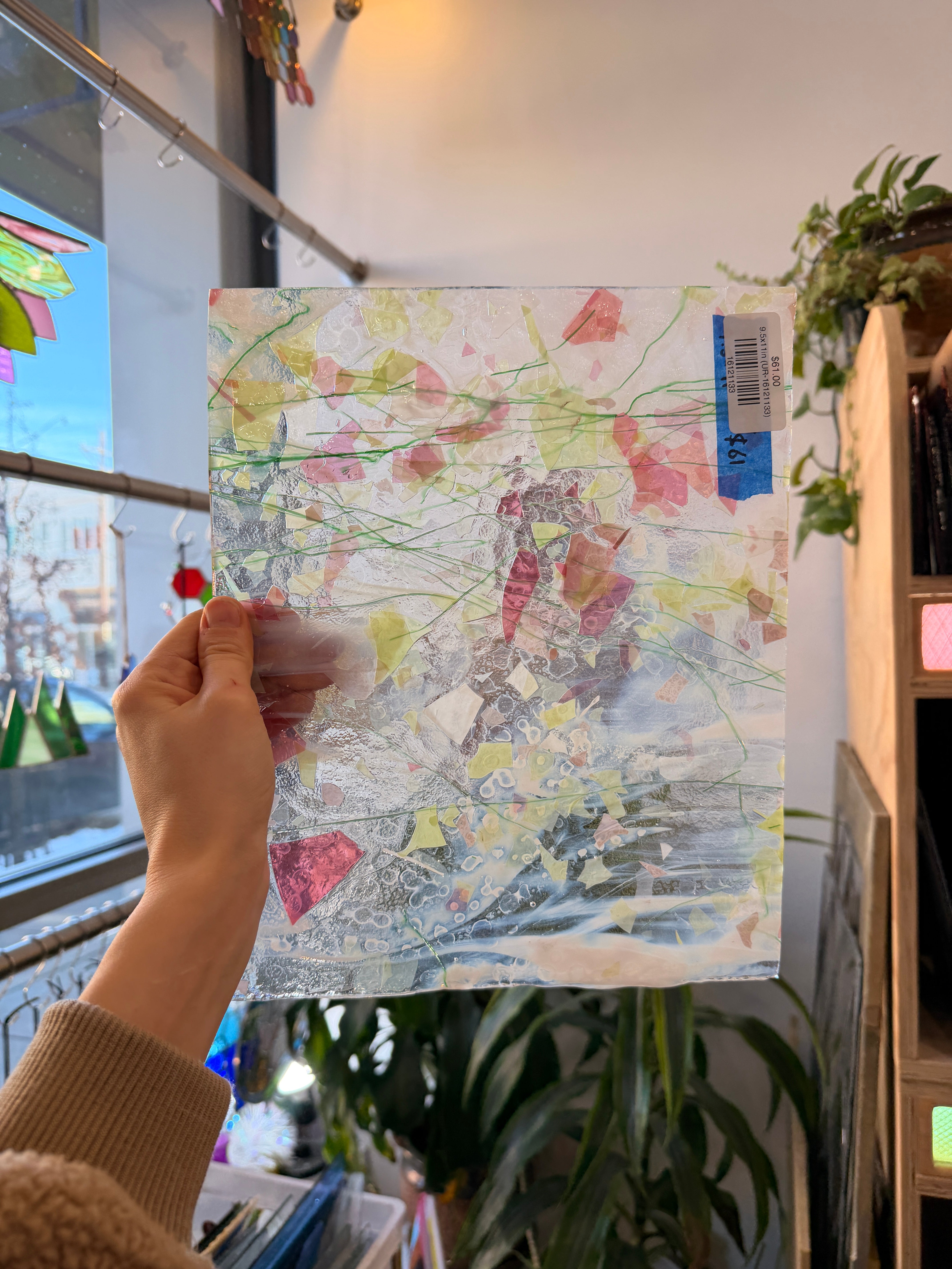 Vintage Pink White Yellow Fracture with Green Stringers Uroboros Sheet Glass Colorado Glassworks