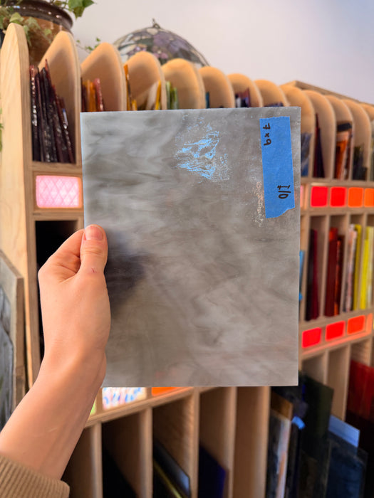 Gray White Wispy Semi-Opaque Kokomo Sheet Glass Colorado Glass Works I10 (7x9in)