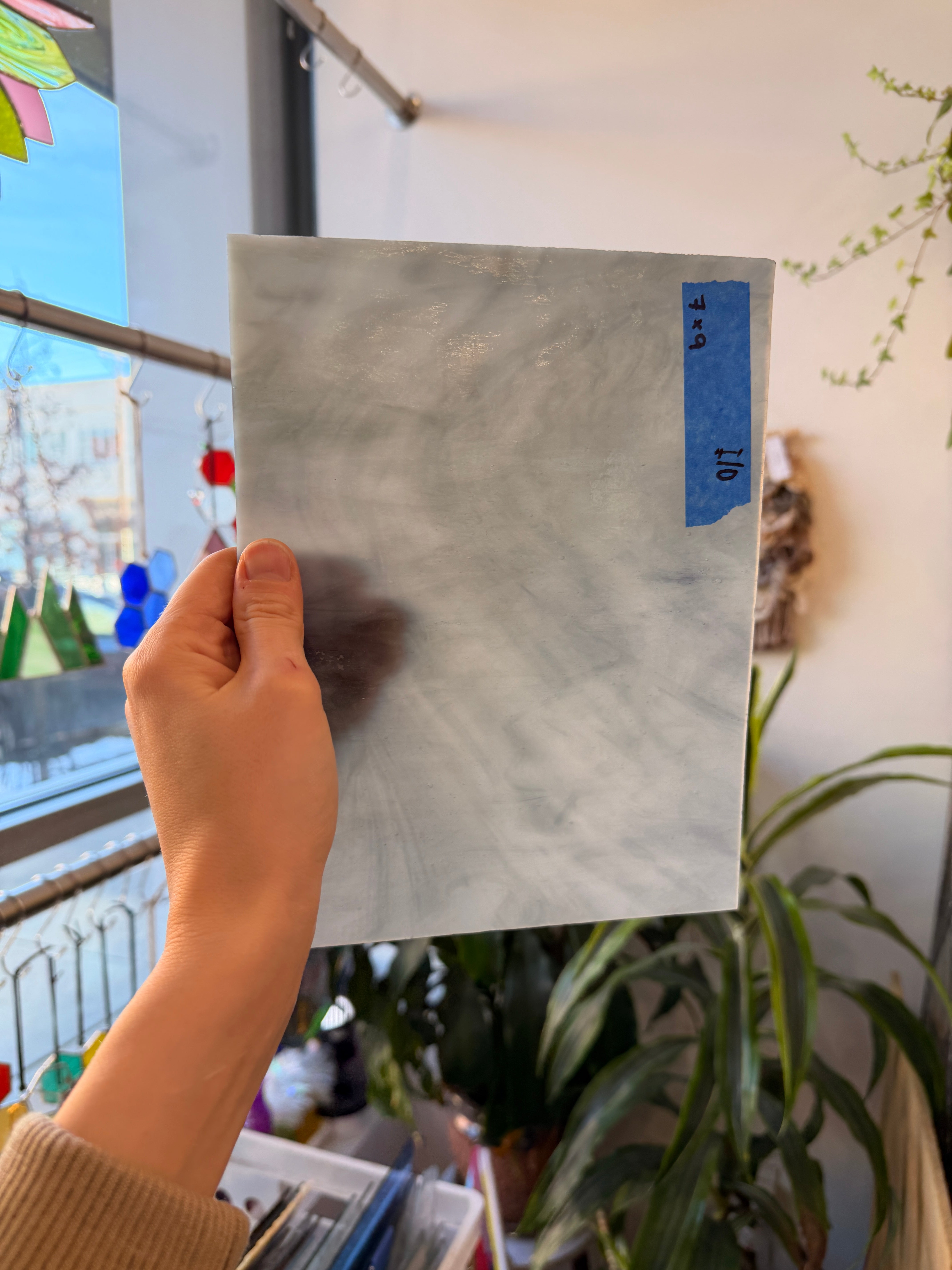 Gray White Wispy Semi-Opaque Kokomo Sheet Glass Colorado Glass Works