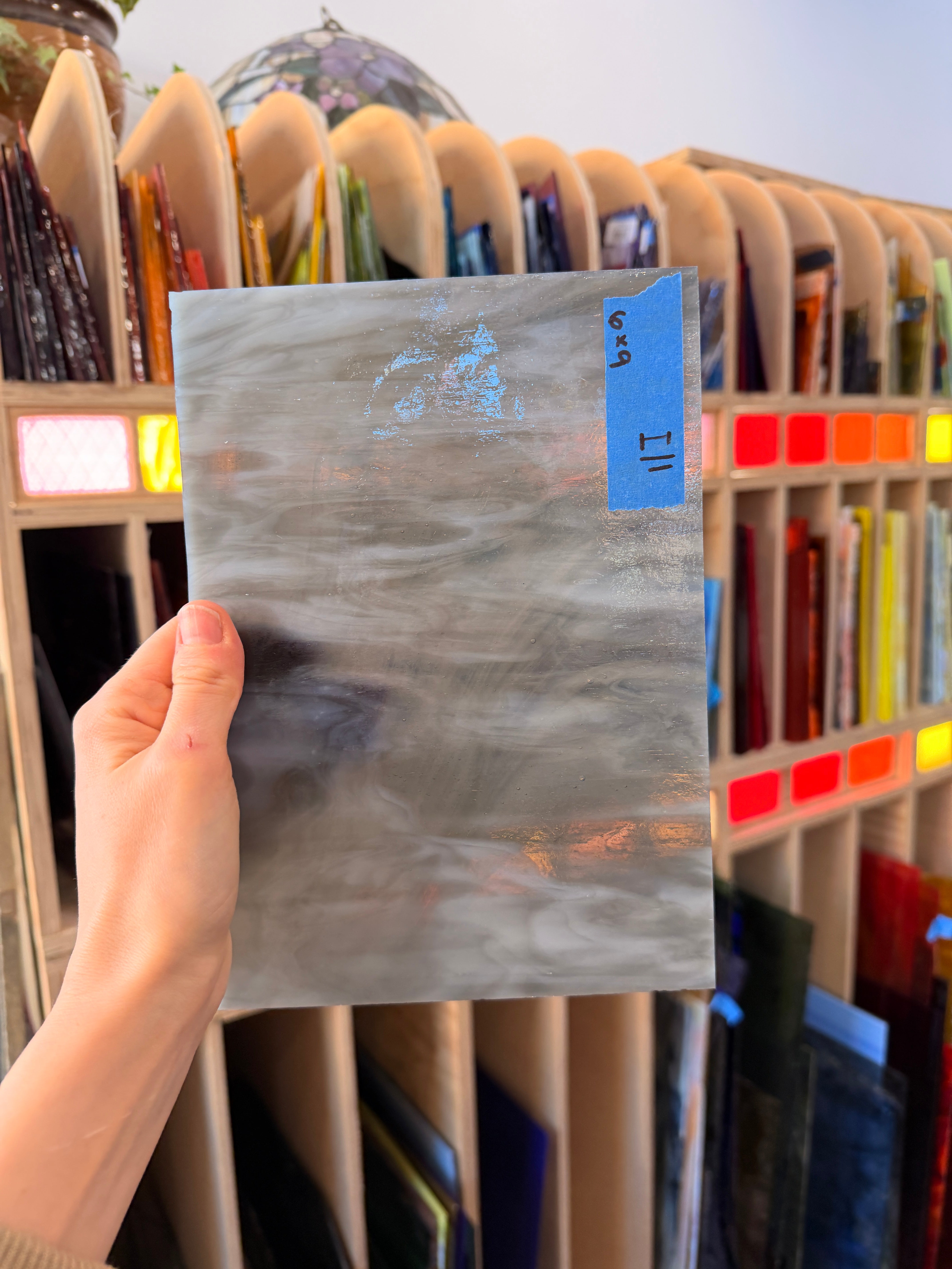 Gray White Wispy Semi-Opaque Kokomo Sheet Glass Colorado Glass Works 6x9in (KO-82999341)