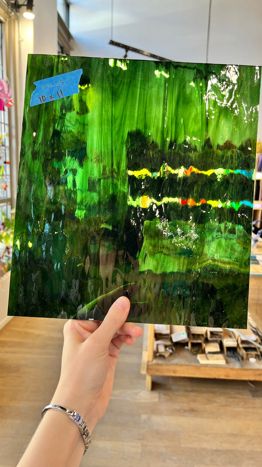 Deep Olive/Sea Green Waterglass Oceanside Fusible 96 COE Sheet Glass Colorado Glassworks OS2058 (10x11in)