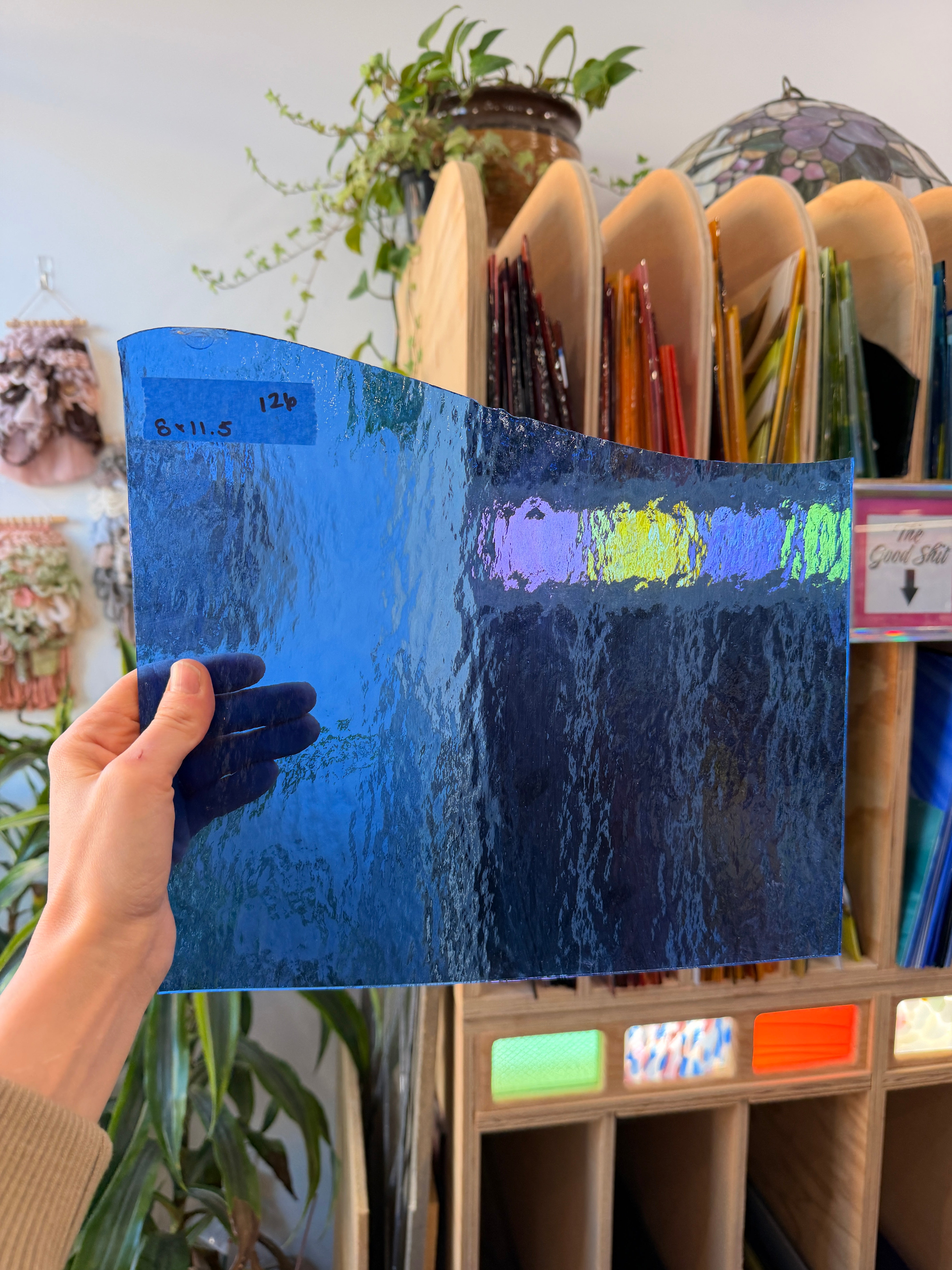 Medium Blue Rough Rolled Transparent Sheet Glass Colorado Glassworks 8x11.5in (SP-86025773)