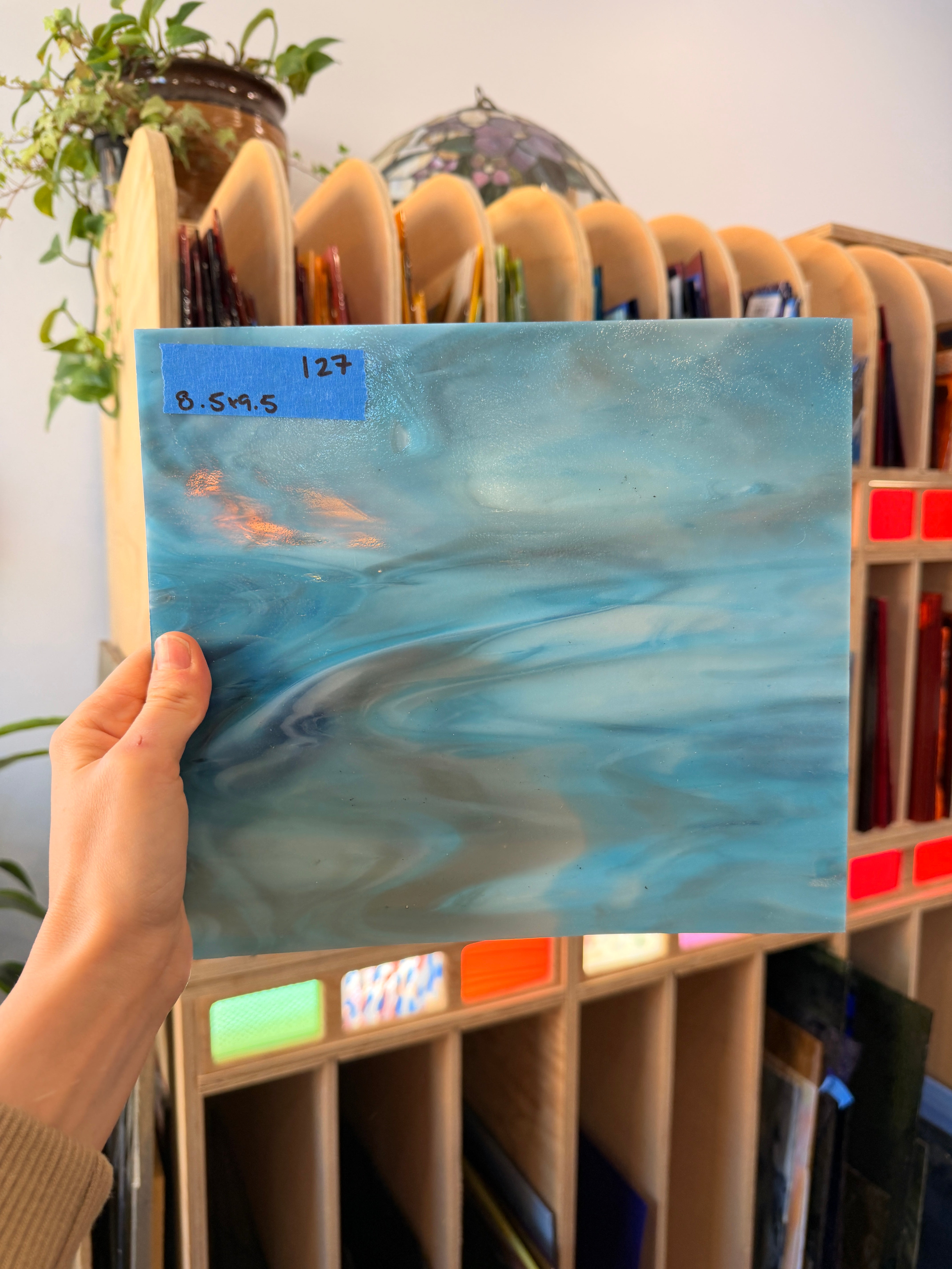 Purple Blue Amber Wispy Kokomo Sheet Glass Colorado Glassworks 9.5x8.5in (KO-04806701)