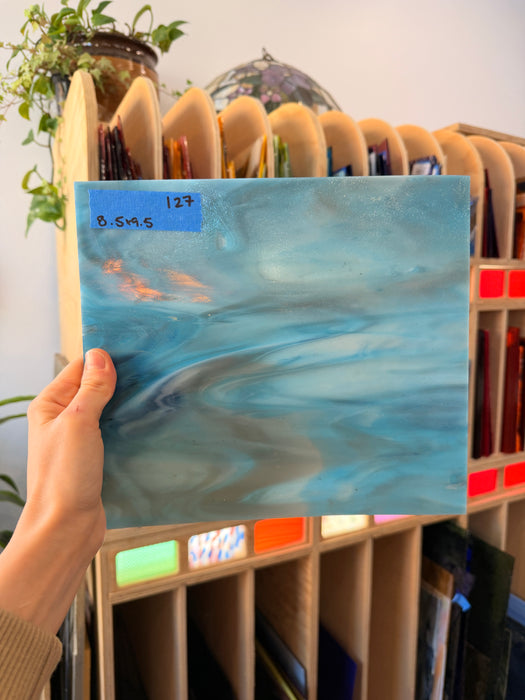 Purple Blue Amber Wispy Kokomo Sheet Glass Colorado Glassworks 9.5x8.5in (KO-04806701)