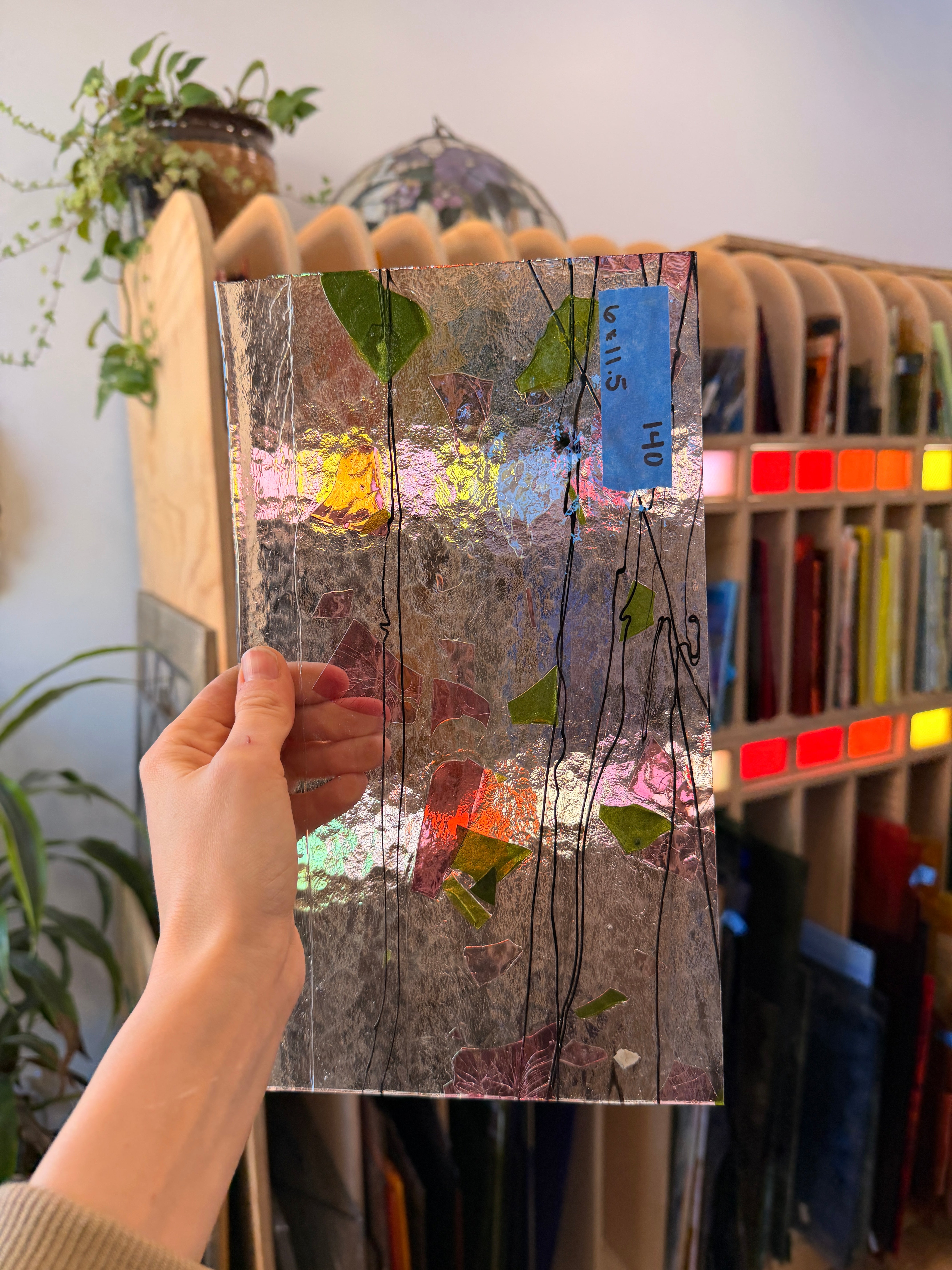 Bullseye Pink Green Black Fracture and Confetti Glass Fusible 90 COE Sheet Glass Colorado Glassworks