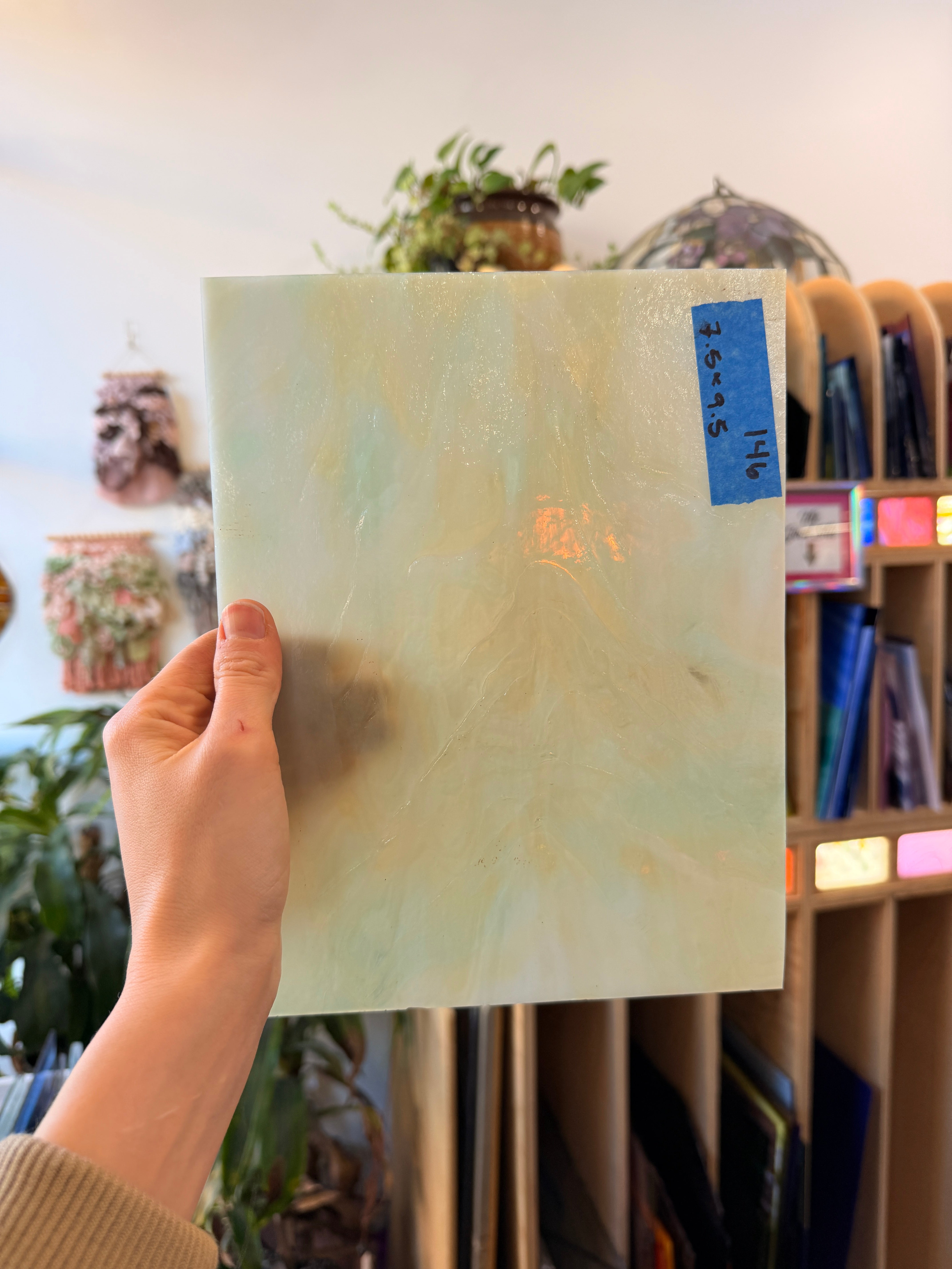 Wispy Tan Sea Green Kokomo Sheet Glass Armstrong 9.5x7.5in (KO-05295917)