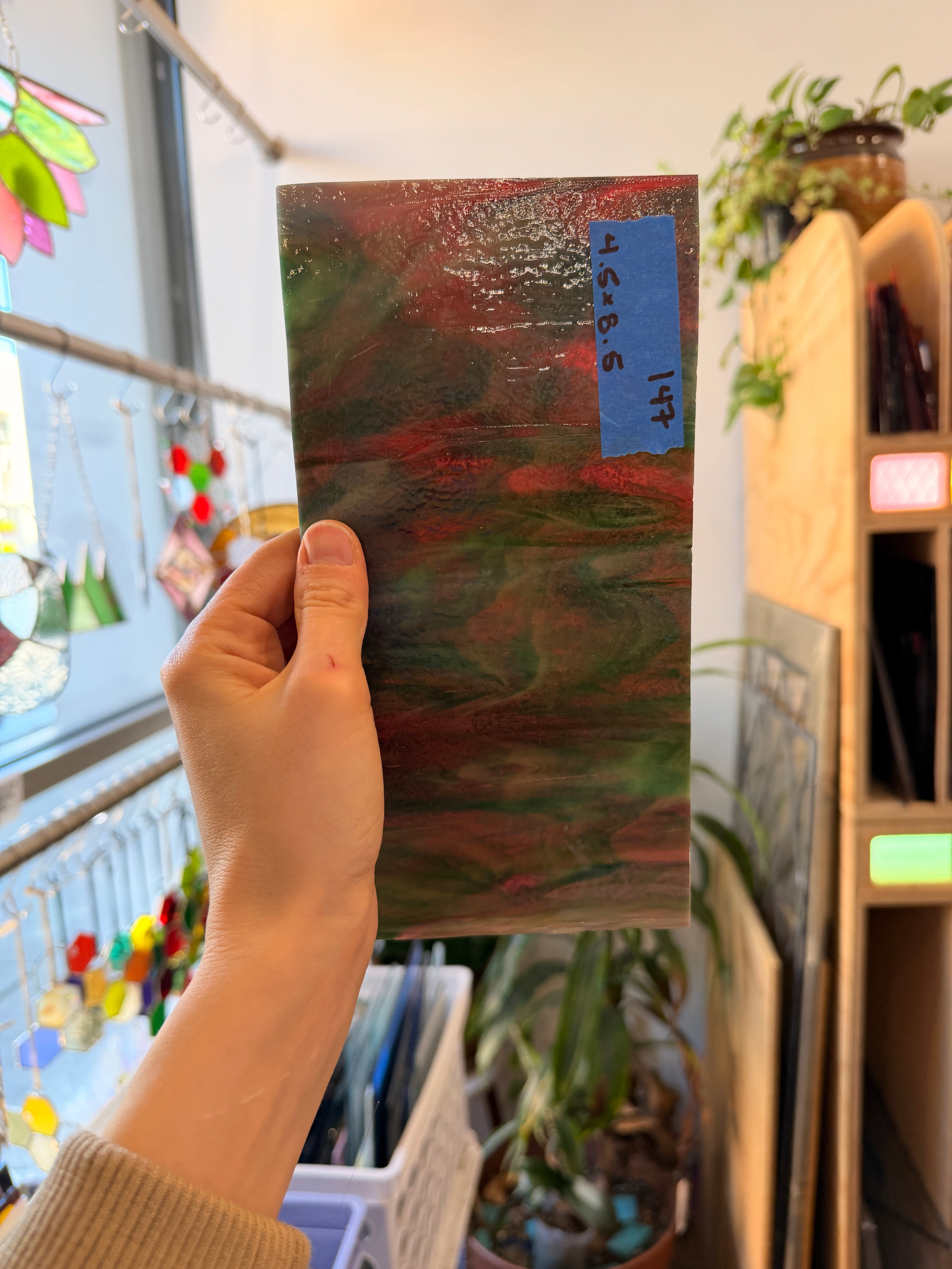 Pink Green Mixed Bullseye Fusible 90 COE Sheet Glass Colorado Glassworks 4.5x8.5in (BE-45133869)