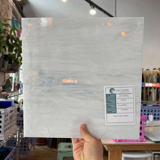 Clear/White Oceanside Fusible 96 COE (OGT 307F) Sheet Glass Colorado Glassworks