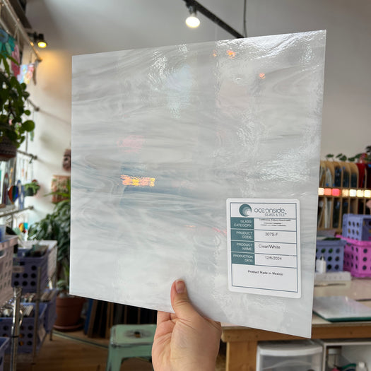 Clear/White Oceanside Fusible 96 COE (OGT 307F) Sheet Glass Colorado Glassworks