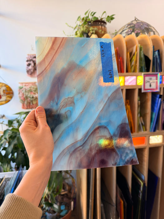 Purple Blue Amber Wispy Kokomo Sheet Glass Colorado Glassworks 11x6in (KO-04839469)