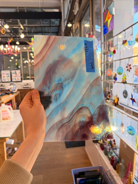 Purple Blue Amber Wispy Kokomo Sheet Glass Colorado Glassworks