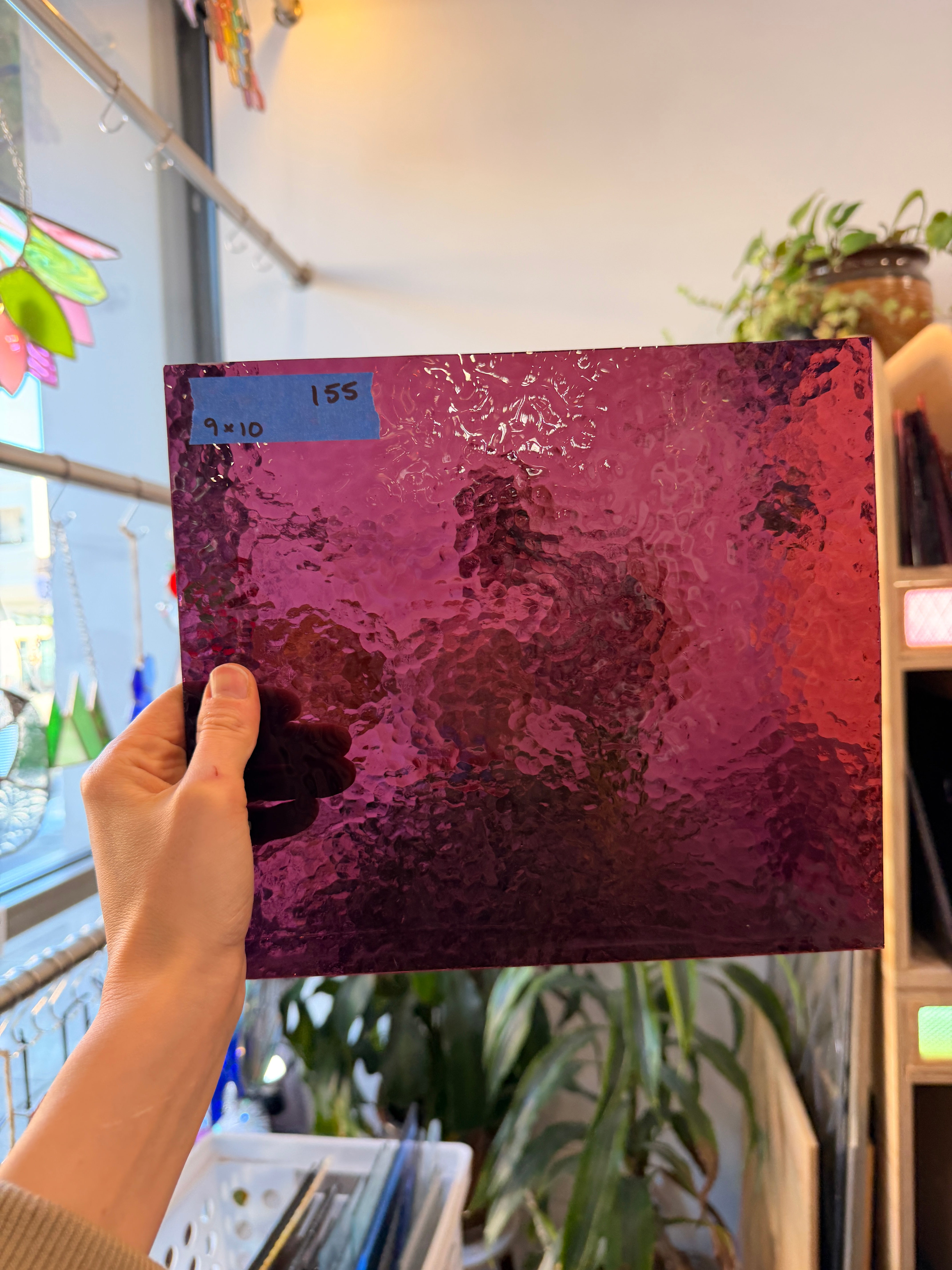 Vintage Fuscia Burgundy Hammered Sheet Glass Colorado Glassworks