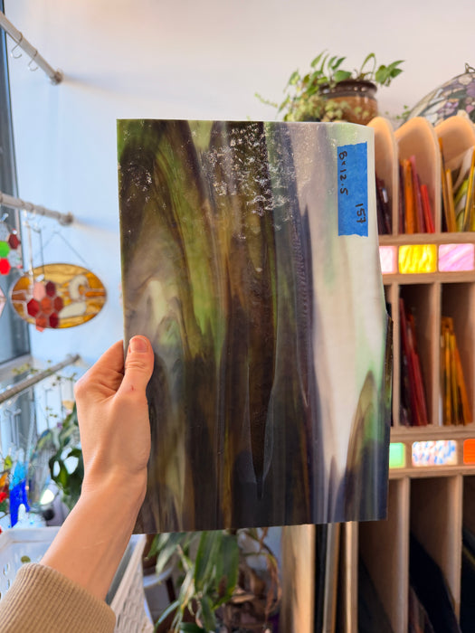 Vintage Green Brown White Textured Opaque Sheet Glass Colorado Glassworks