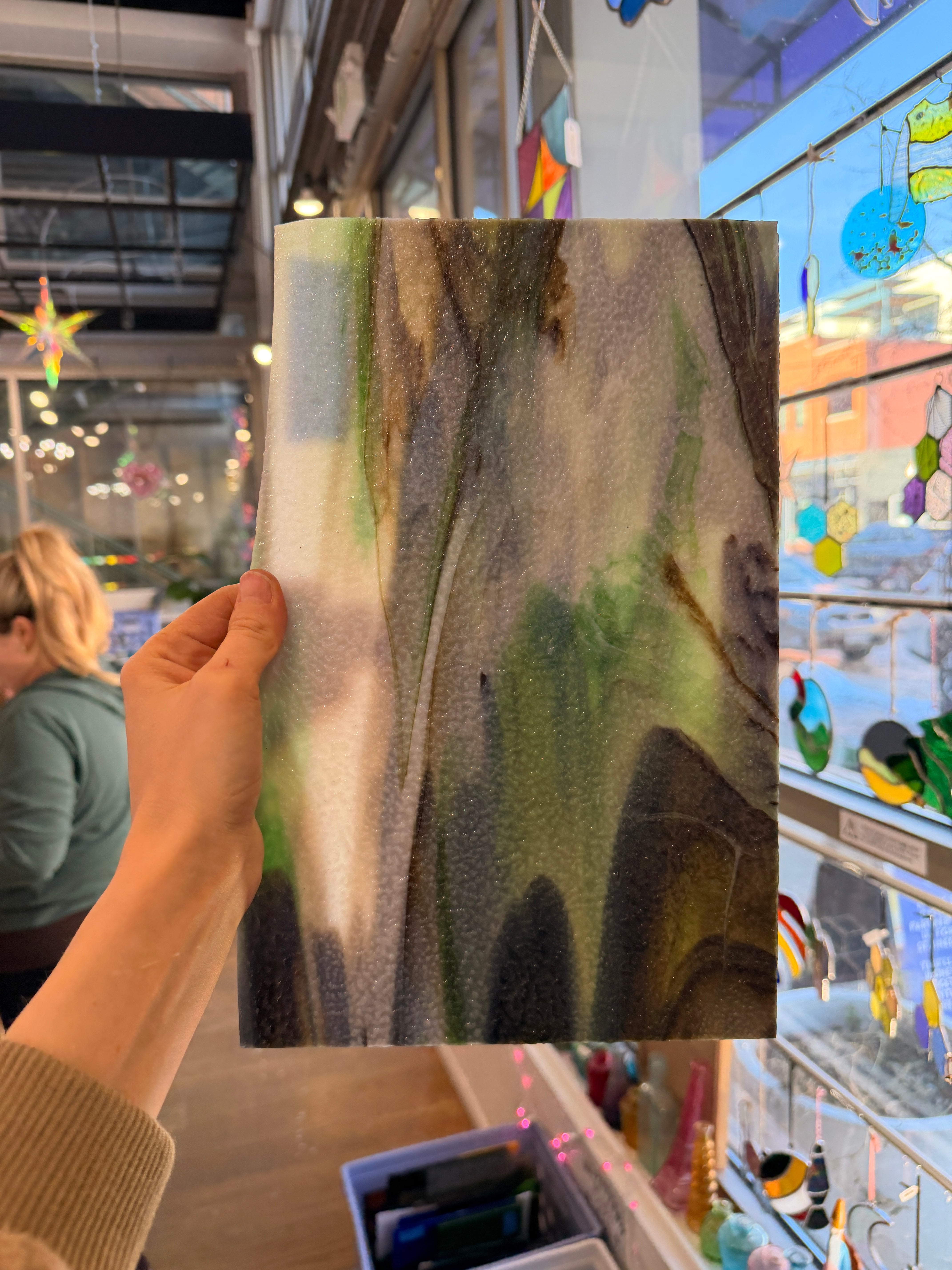 Vintage Green Brown White Textured Opaque Sheet Glass Colorado Glassworks 8x12.5in (UNK-34852653)