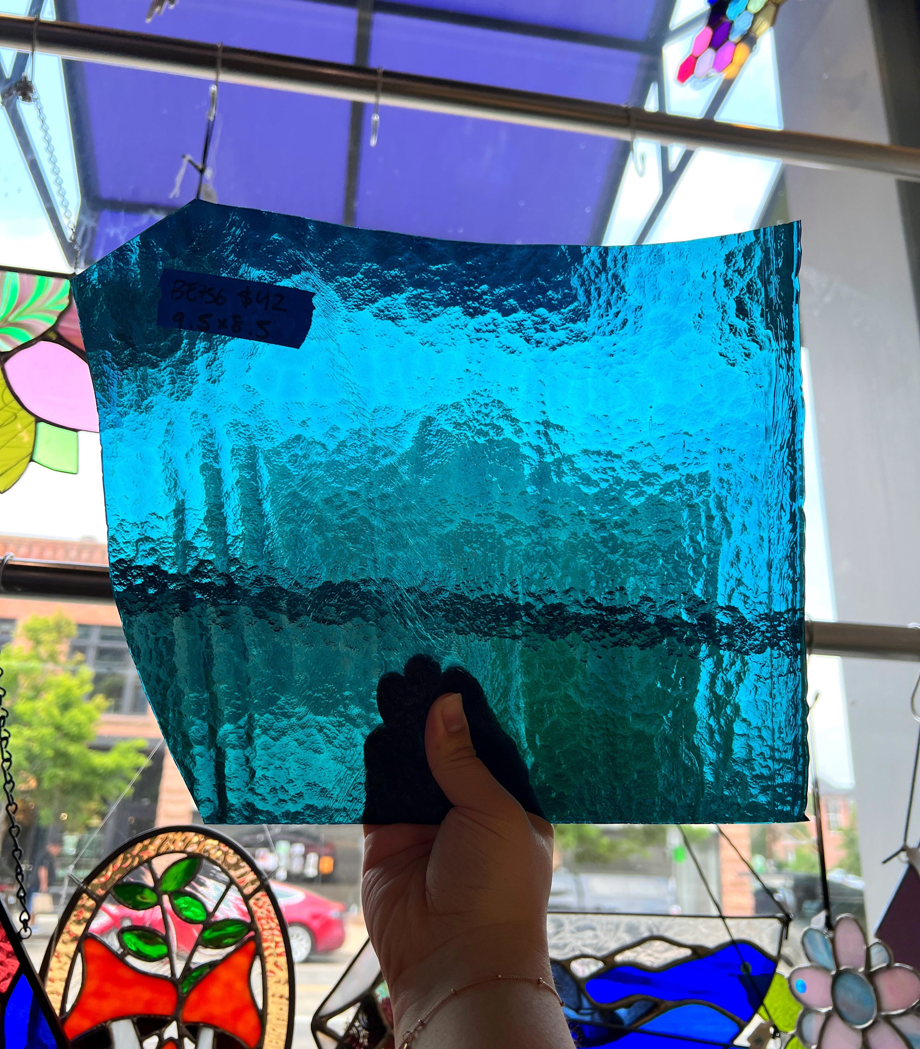 Dark Teal Vintage Transparent Bullseye Sheet Glass Colorado Glass Works