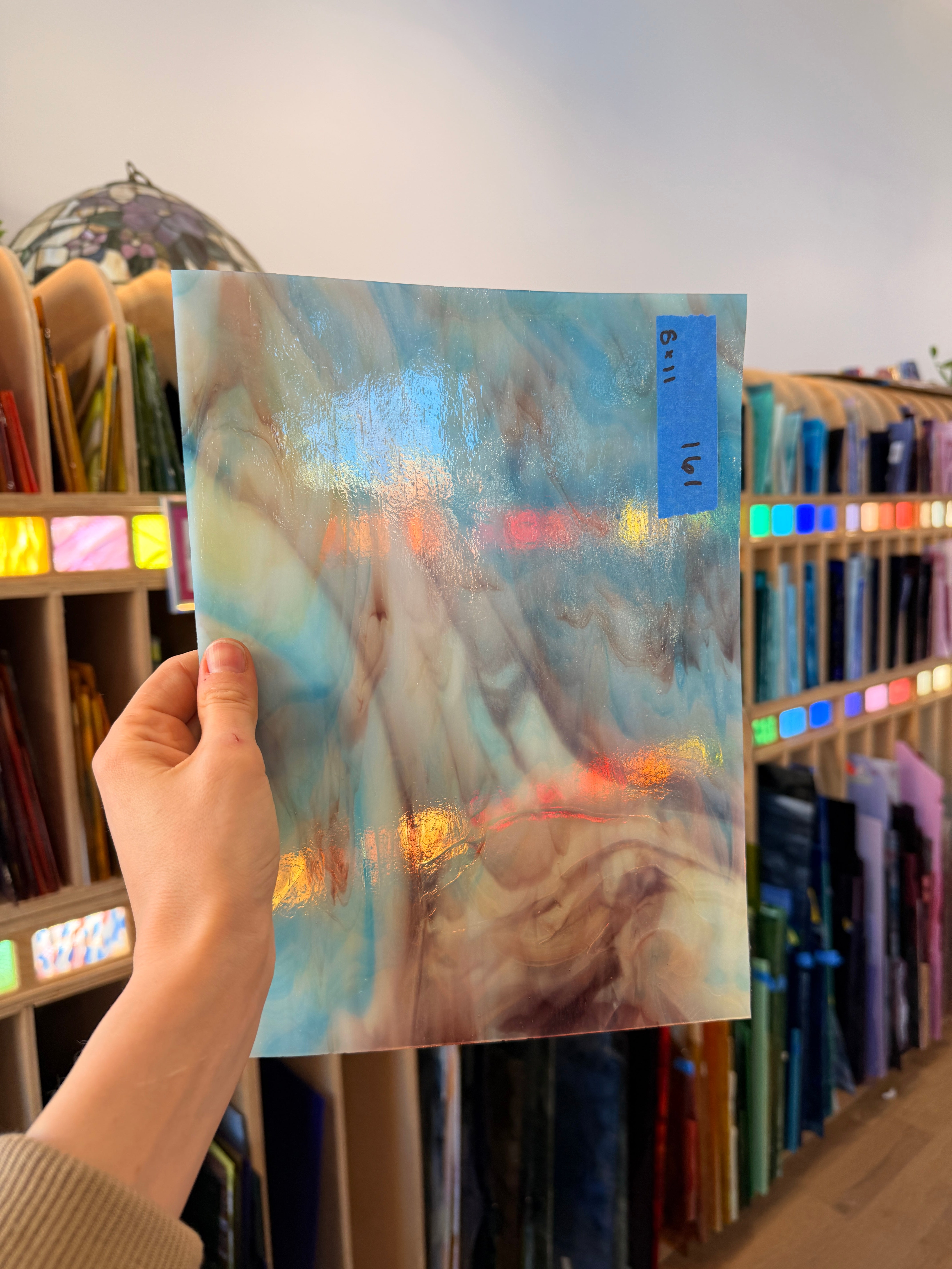 Purple Blue Amber Wispy Kokomo Sheet Glass Colorado Glassworks 11x8in (KO-07198765)