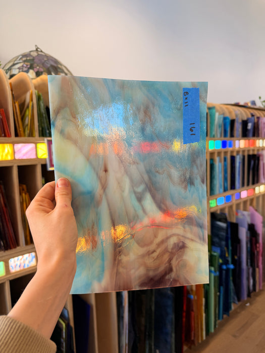 Purple Blue Amber Wispy Kokomo Sheet Glass Colorado Glassworks 11x8in (KO-07198765)