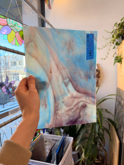 Purple Blue Amber Wispy Kokomo Sheet Glass Colorado Glassworks