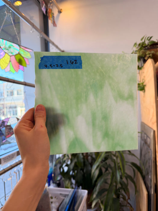 Vintage Green White Dappled Bullseye Sheet Glass Colorado Glass Works 7.5x7.5in (BE-08700461)