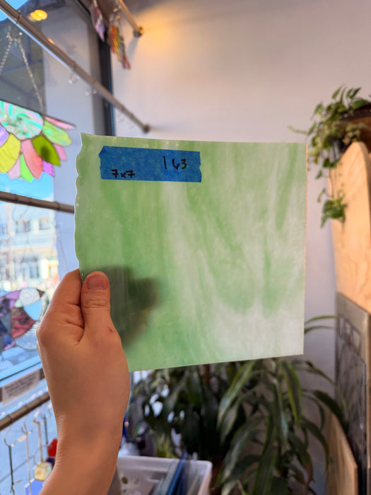 Vintage Green White Dappled Bullseye Sheet Glass Colorado Glass Works