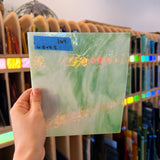 Vintage Green White Dappled Bullseye Sheet Glass Colorado Glass Works 6.5x7.5in (BE-08733229)
