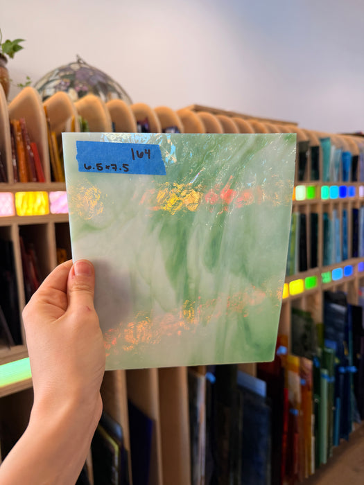 Vintage Green White Dappled Bullseye Sheet Glass Colorado Glass Works 6.5x7.5in (BE-08733229)