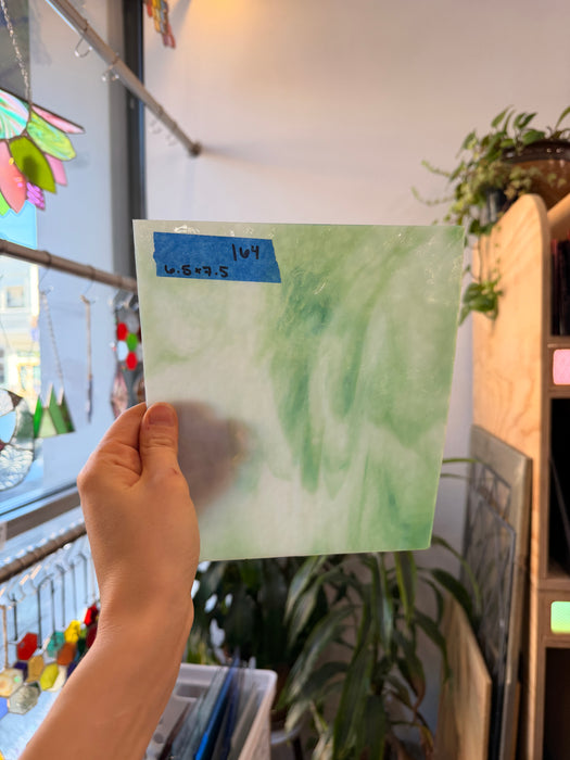 Vintage Green White Dappled Bullseye Sheet Glass Colorado Glass Works