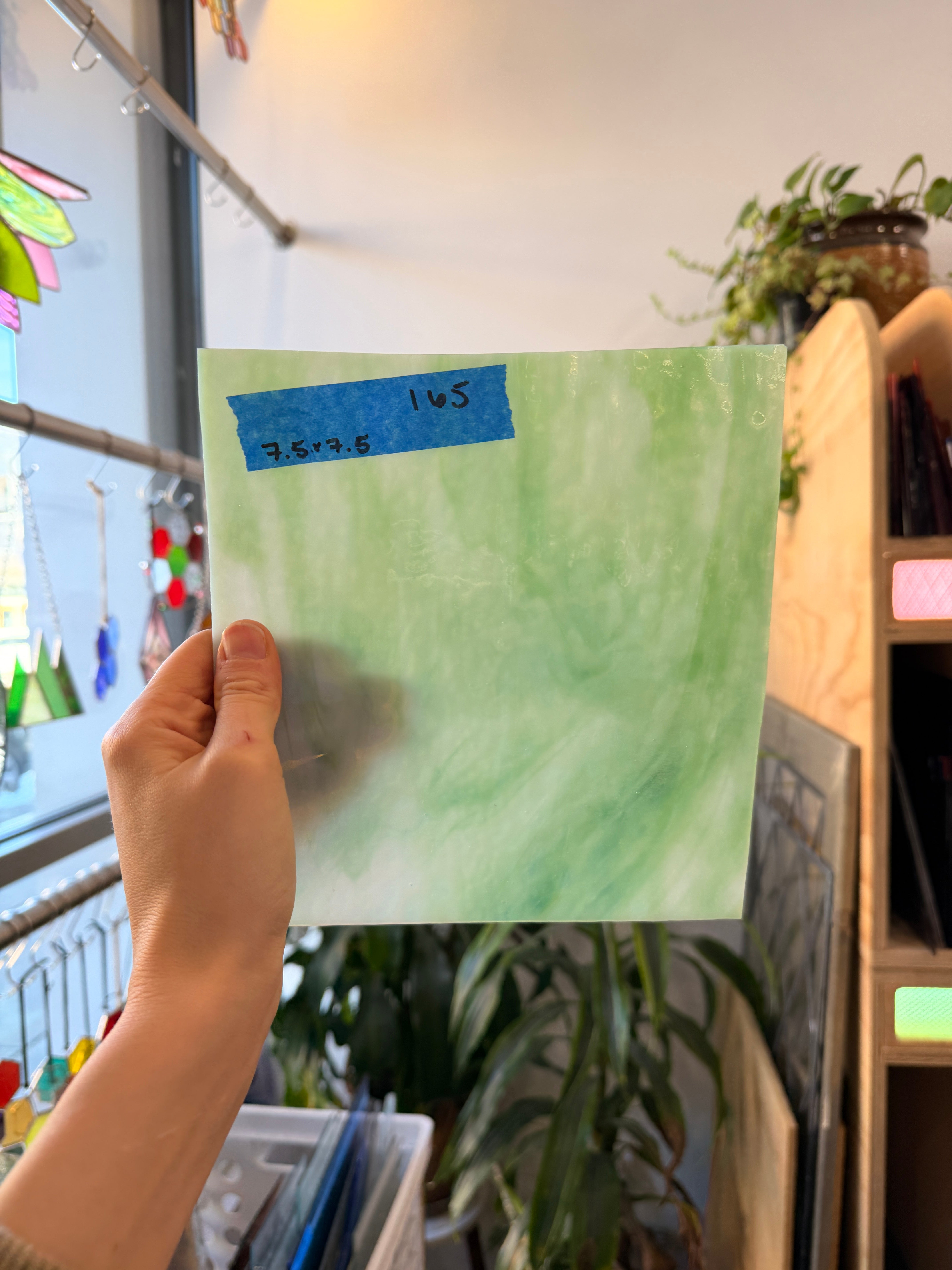 Vintage Green White Dappled Bullseye Sheet Glass Colorado Glass Works 7.5x7.5in (BE-10306093)