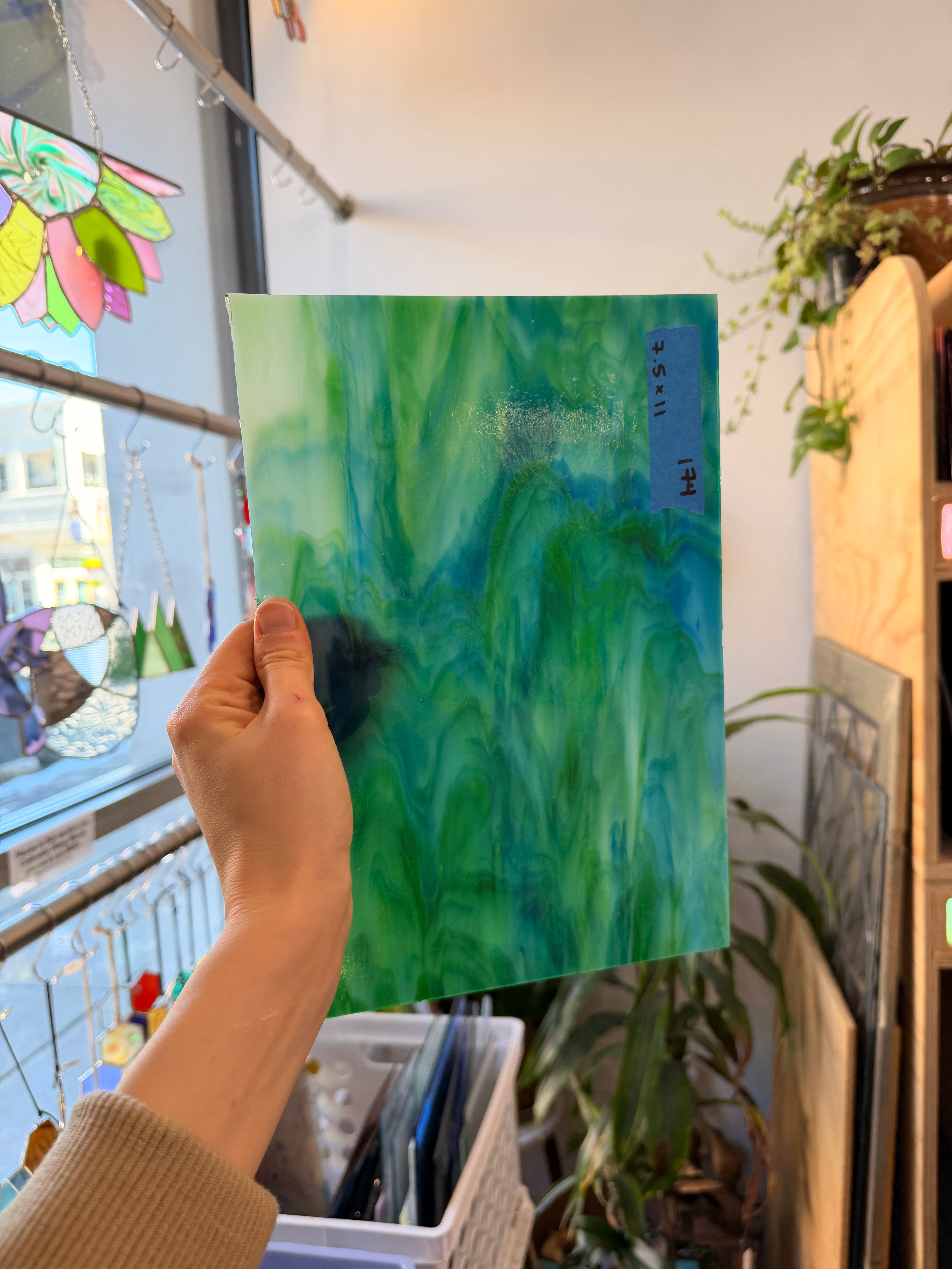 Blue Green White Wispy Kokomo Sheet Glass Colorado Glass Works