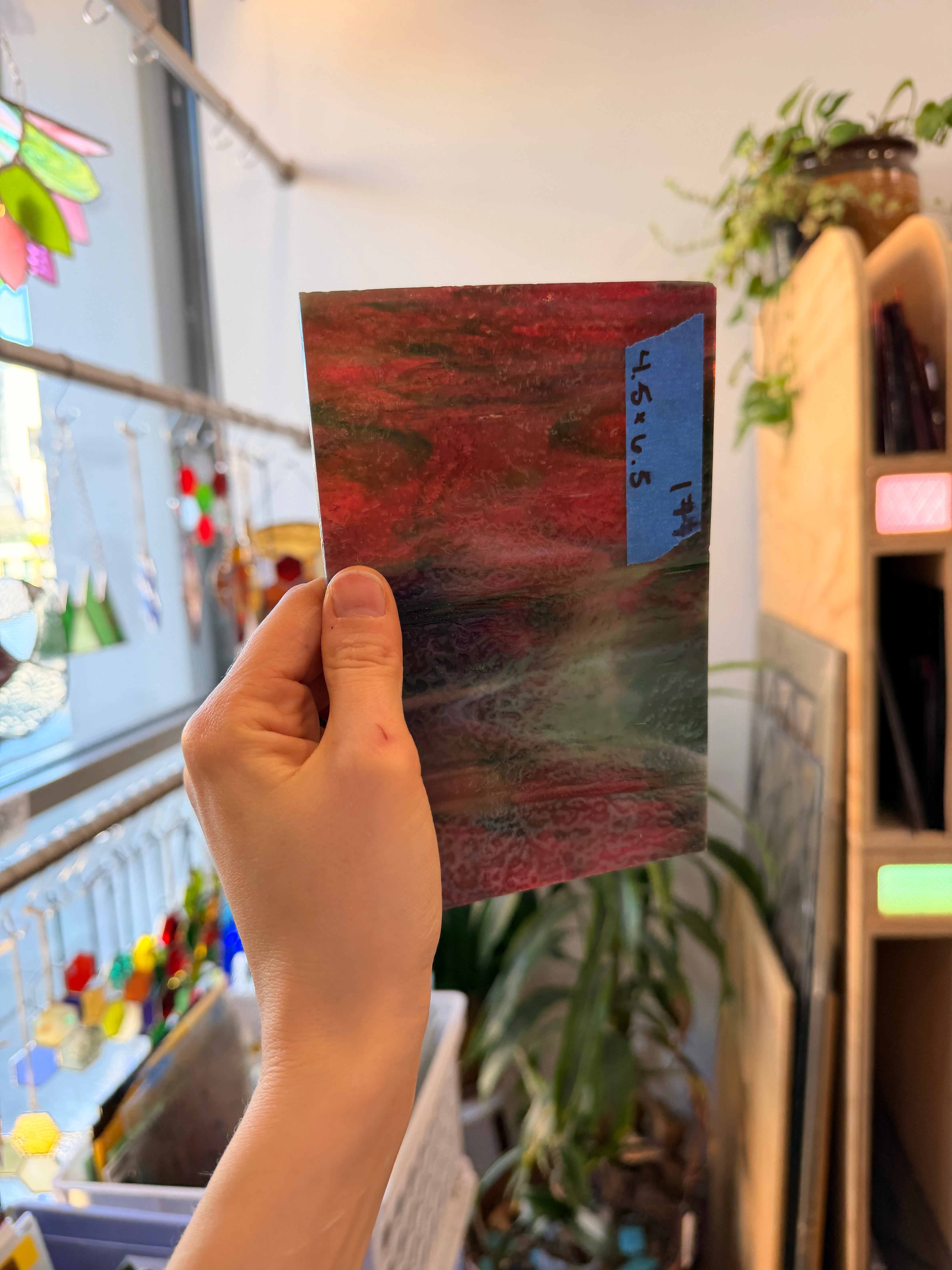 Pink Green Mixed Bullseye Fusible 90 COE Sheet Glass Colorado Glassworks 4.5x6.5in (BE-45101101)