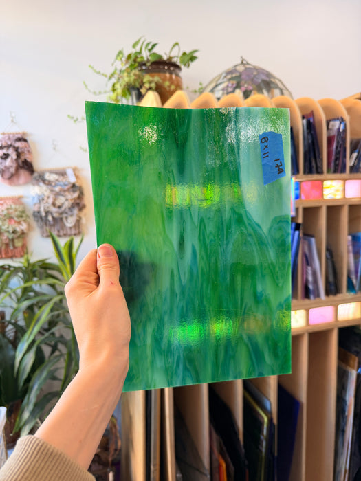 Blue Green White Wispy Kokomo Sheet Glass Colorado Glass Works 8x11in (KO-12726317)